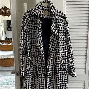 Michael Kors Black & White Houndstooth Trench Coat